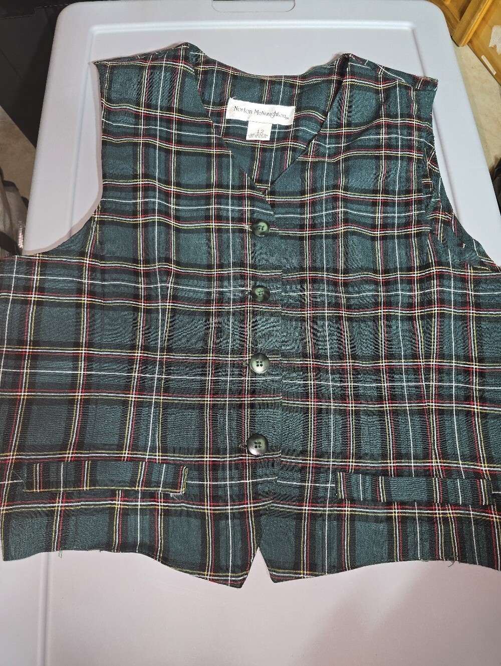 Norton McNaughton Womens Size 12 Green Vintage Plaid Vest